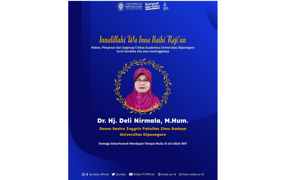 UNDIP Berduka atas Meninggalnya Dosen FIB UNDIP, Dr. Deli Nirmala, M.Hum.