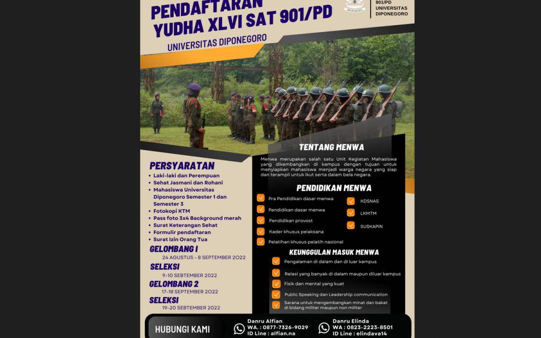 Announcement of Registration for Yudha XLVI SAT 901/PD of Diponegoro University